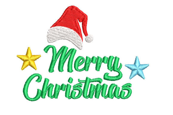 Merry Christmas Letter with Cap Embroidery Design